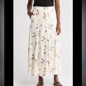 T Tahari Floral Embroidered Ivory Midi Skirt